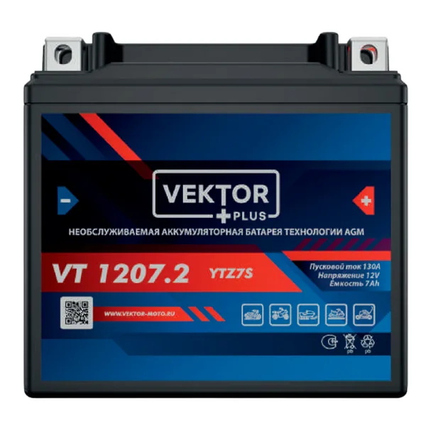 Аккумулятор VEKTOR PLUS VT 1207.2 12V6Ah AGM