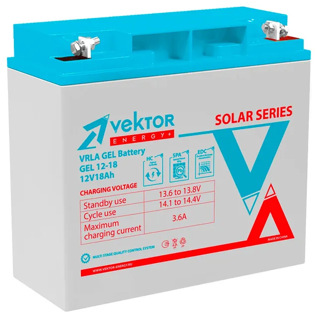Аккумулятор VEKTOR GEL 18 Ач, 182x77x166
