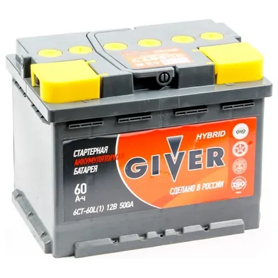 Аккумулятор GIVER 60 Ач 500 А (EN), обратная полярность, LN2