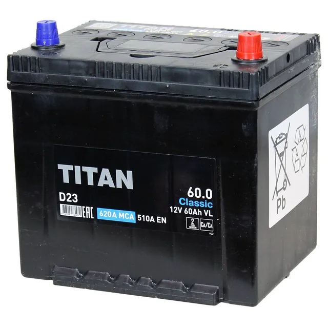 Аккумулятор TITAN ASIA Classic 60 Ач 550 А (EN), обратная полярность, D23