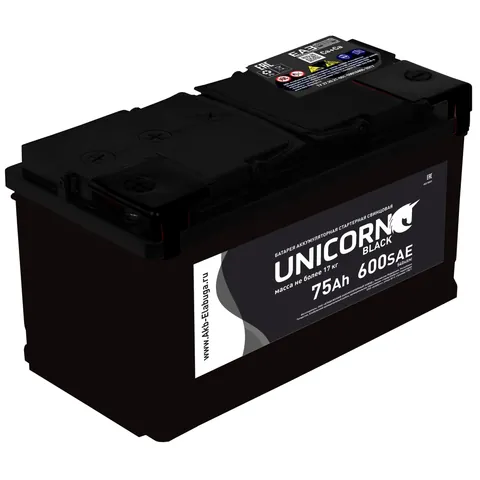Аккумулятор UNIKORN BLACK 75 Ач 600 А (EN), обратная полярность, LN3