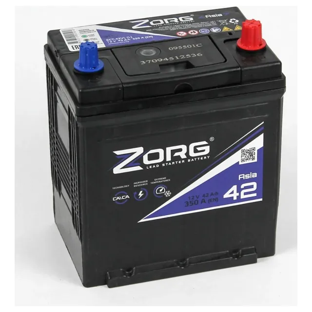 Аккумулятор ZORG 42 Ач 350 А (EN), обратная полярность, B19