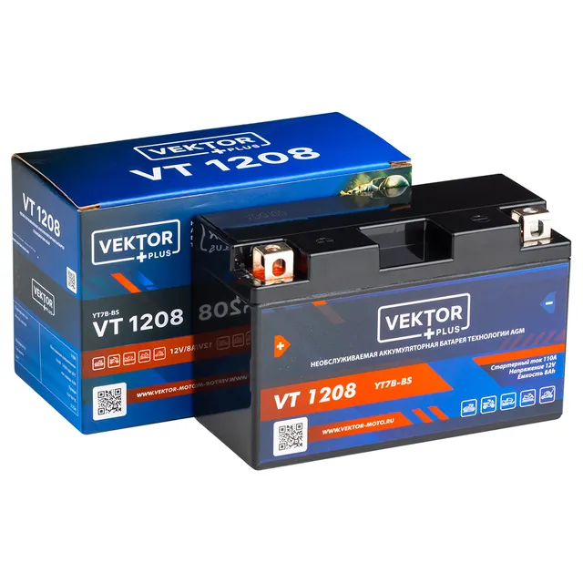 Аккумулятор VEKTOR 8 Ач 110 А, обратная полярность, YTX7A