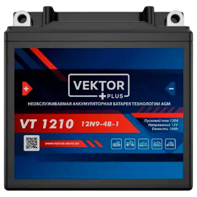 Аккумулятор VEKTOR VT 1210 9 Ач 120 А, обратная полярность, YB7-A